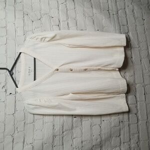 LOFT Cream Cotton Button Front Cardigan Large EUC